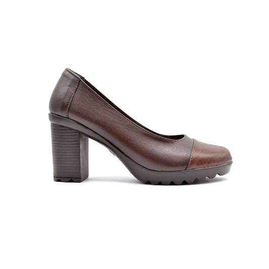 ShoeBox Orthopedic heeled shoe, 8 cm heel, genuine leather, model 39, brown