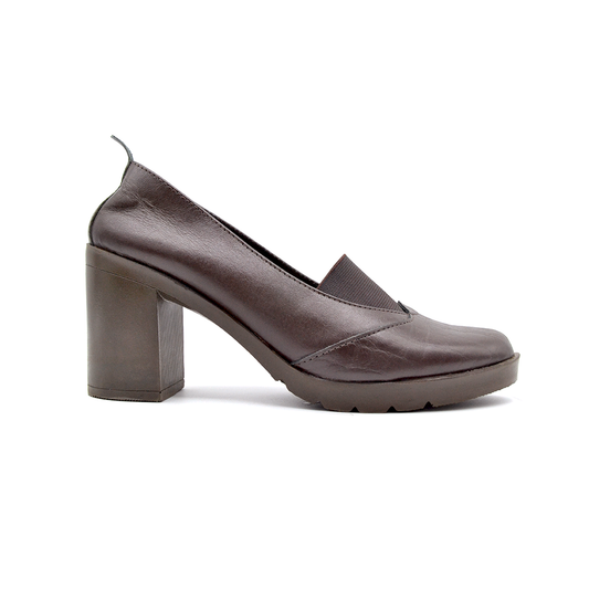 ShoeBox Orthopedic heeled shoe, 8 cm heel, genuine leather, model 47, brown