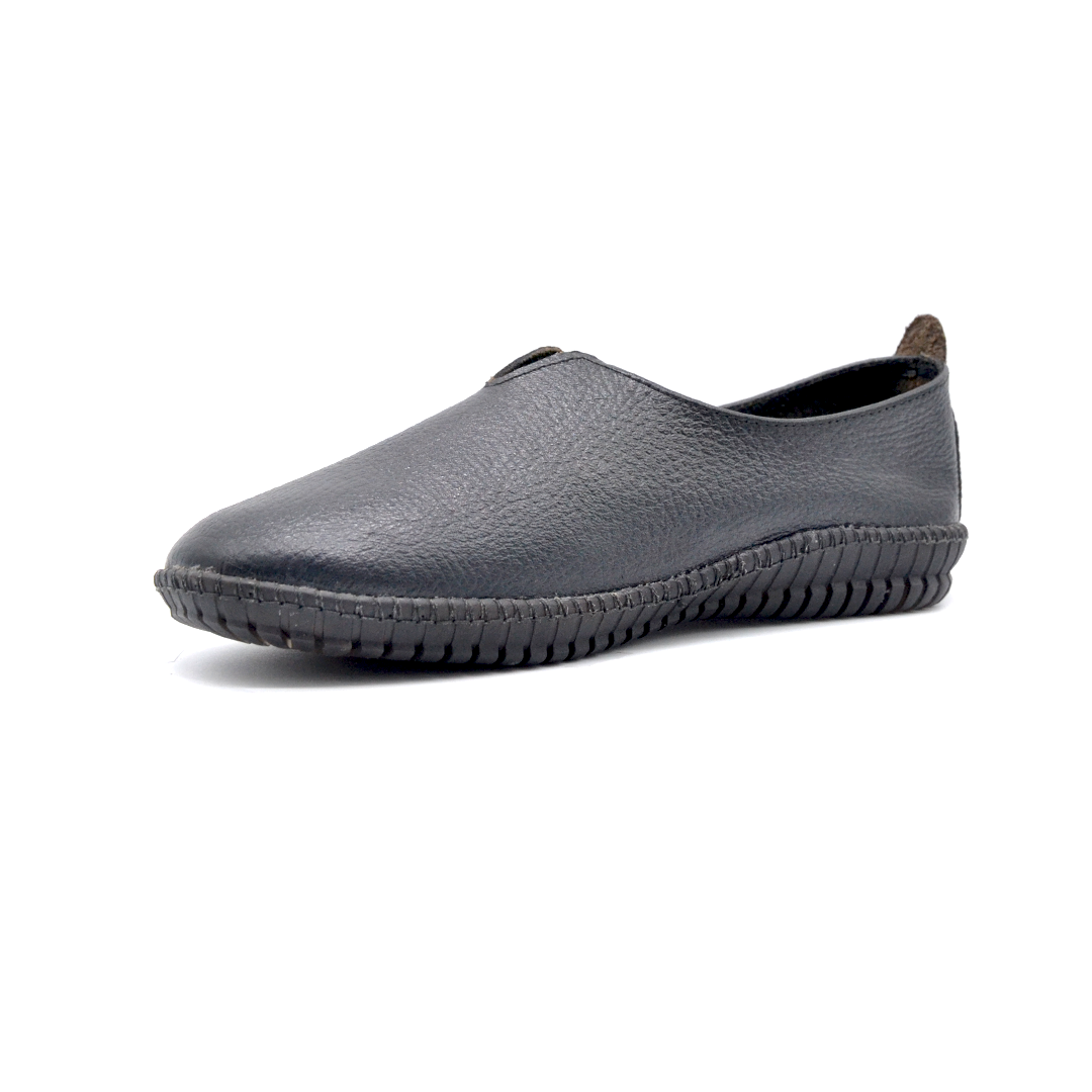 ShoeBox Orthopedic slide, 1 cm heel, genuine leather, model 51, black
