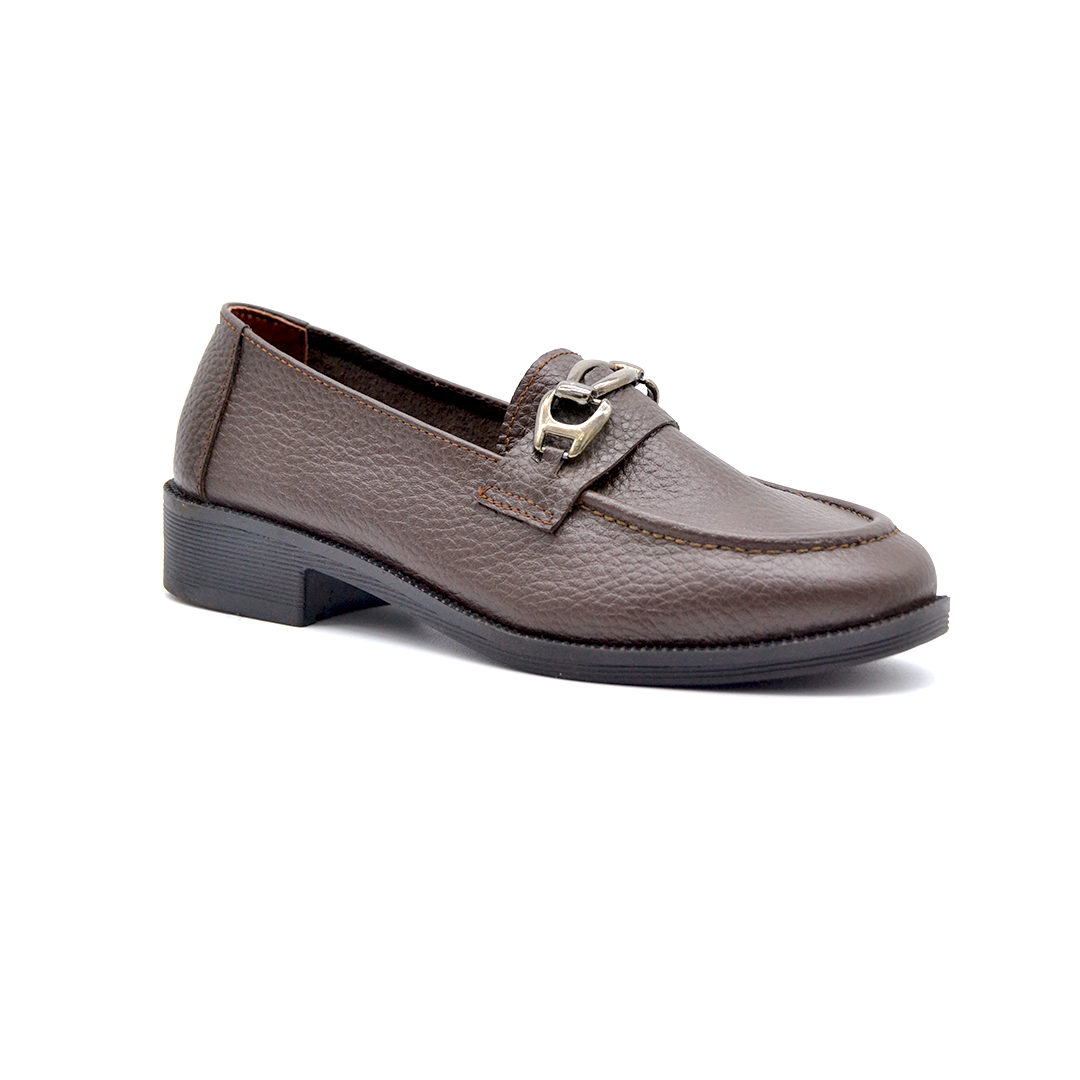 ShoeBox Orthopedic heeled shoe, 3 cm heel, genuine leather, model 03, brown