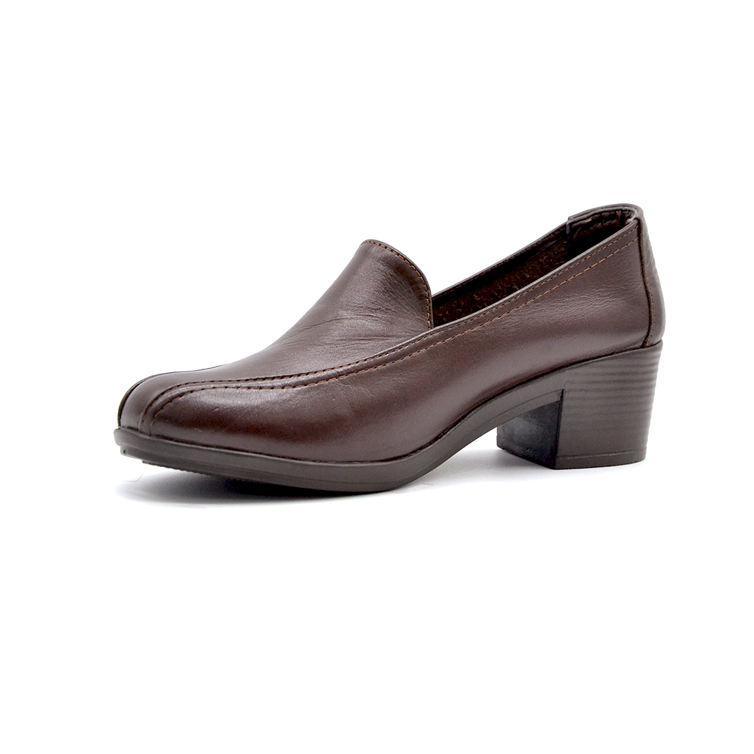 ShoeBox Orthopedic heeled shoe, 5 cm heel, genuine leather, model 04, brown