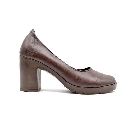 ShoeBox Orthopedic heeled shoe, 8 cm heel, genuine leather, model 35, brown