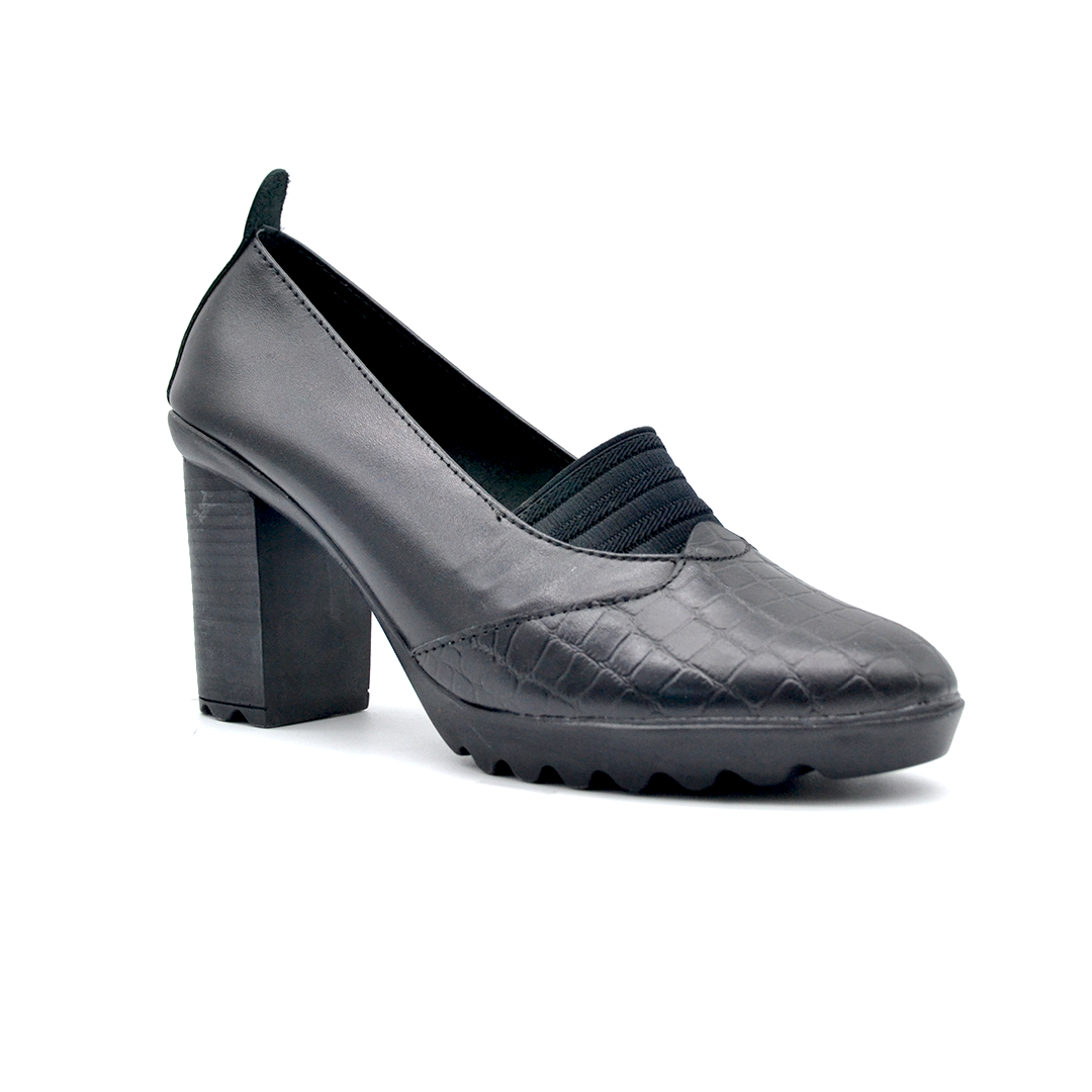 ShoeBox Orthopedic heeled shoe, 8 cm heel, genuine leather, model 37, black