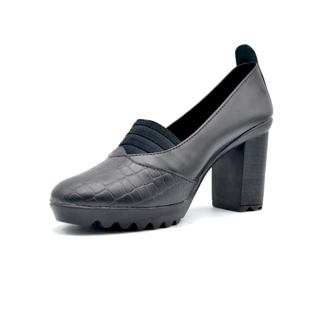 ShoeBox Orthopedic heeled shoe, 8 cm heel, genuine leather, model 37, black