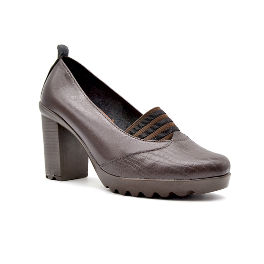 ShoeBox Orthopedic heeled shoe, 8 cm heel, genuine leather, model 37, brown