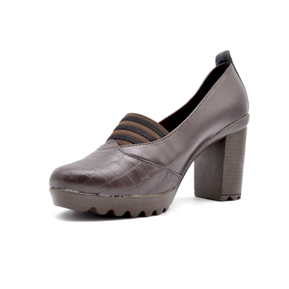 ShoeBox Orthopedic heeled shoe, 8 cm heel, genuine leather, model 37, brown