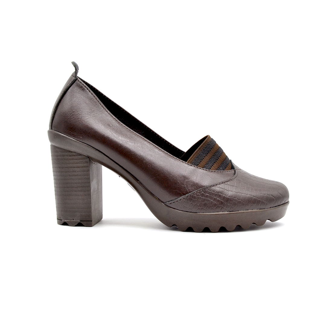 ShoeBox Orthopedic heeled shoe, 8 cm heel, genuine leather, model 37, brown