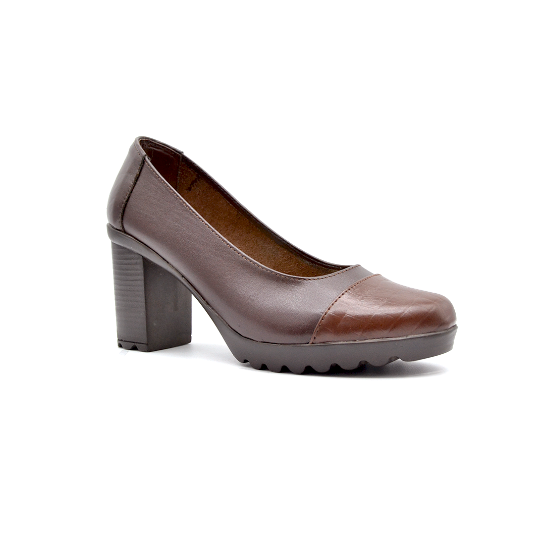 ShoeBox Orthopedic heeled shoe, 8 cm heel, genuine leather, model 39, brown