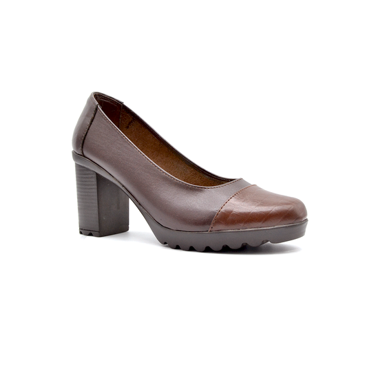 ShoeBox Orthopedic heeled shoe, 8 cm heel, genuine leather, model 39, brown