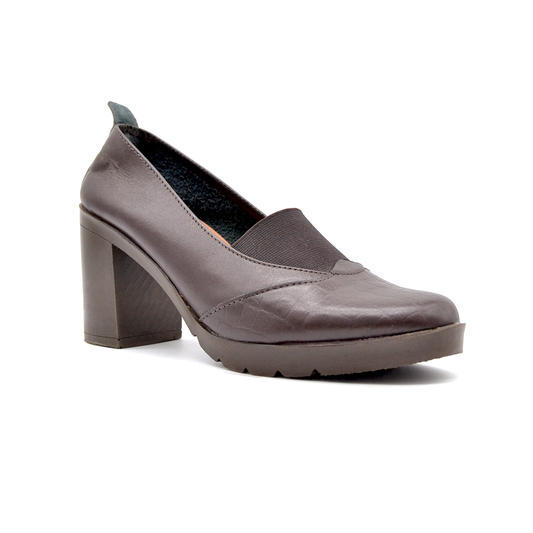ShoeBox Orthopedic heeled shoe, 8 cm heel, genuine leather, model 47, brown