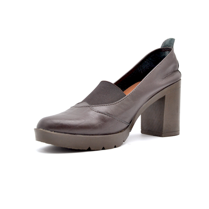 ShoeBox Orthopedic heeled shoe, 8 cm heel, genuine leather, model 47, brown