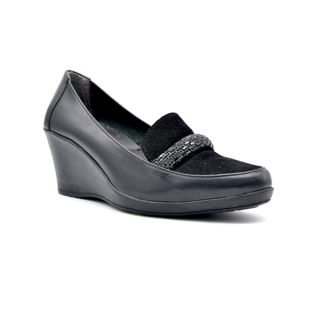 ShoeBox Orthopedic Rocky shoe, 6 cm heel, genuine leather, model 57, black