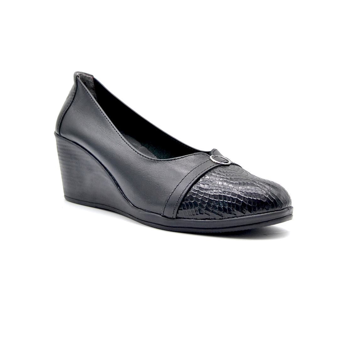 ShoeBox Orthopedic Rocky shoe, 6 cm heel, genuine leather, model 64, black