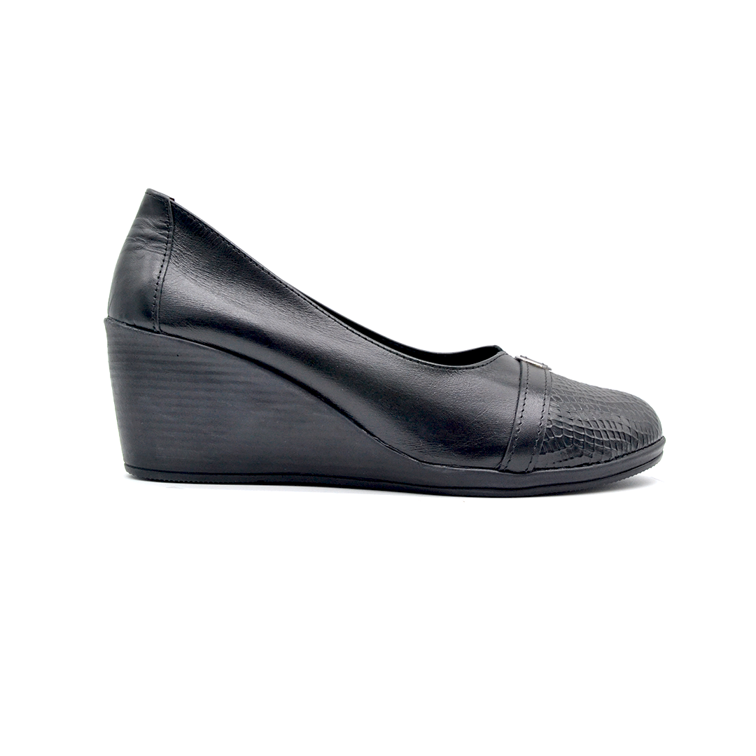 ShoeBox Orthopedic Rocky shoe, 6 cm heel, genuine leather, model 64, black