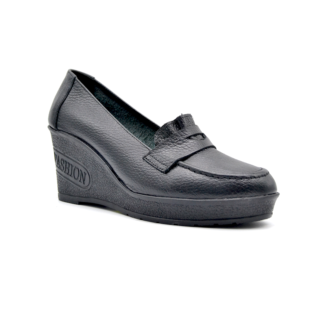 ShoeBox Orthopedic Rocky shoe, 6 cm heel, genuine leather, model 66, black