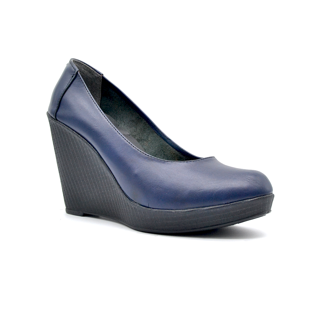 ShoeBox Orthopedic Rocky shoe, 10 cm heel, genuine leather, model 67, navy
