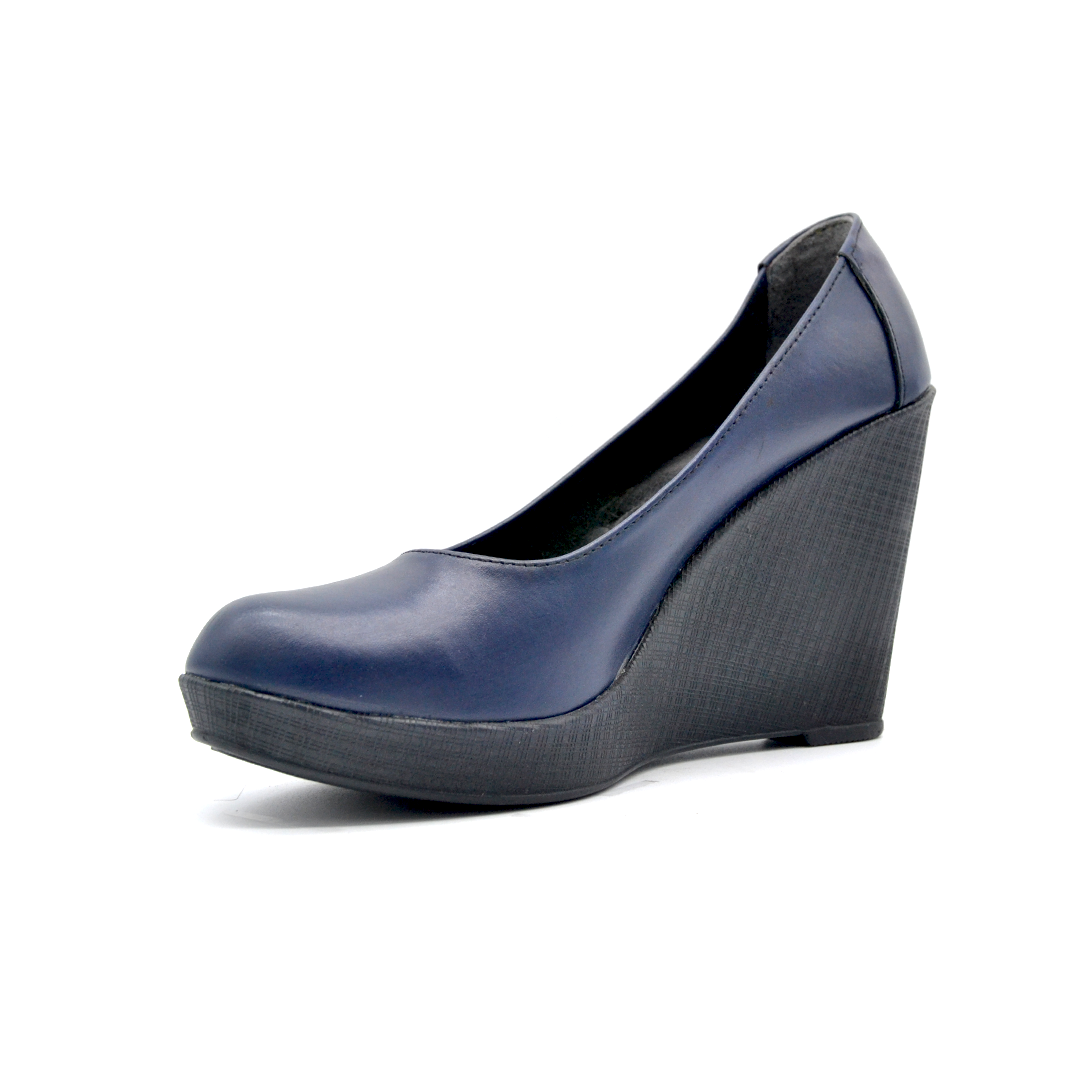 ShoeBox Orthopedic Rocky shoe, 10 cm heel, genuine leather, model 67, navy