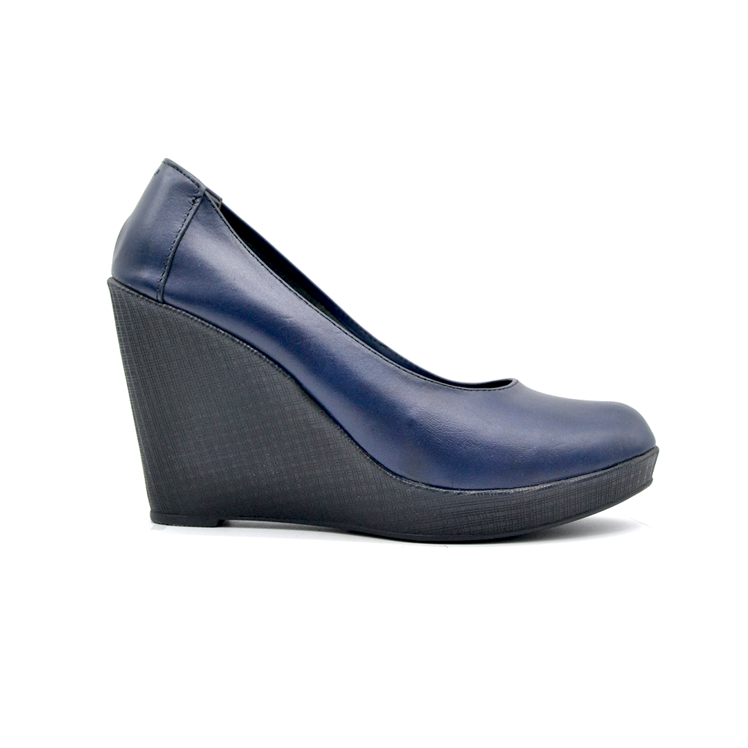 ShoeBox Orthopedic Rocky shoe, 10 cm heel, genuine leather, model 67, navy